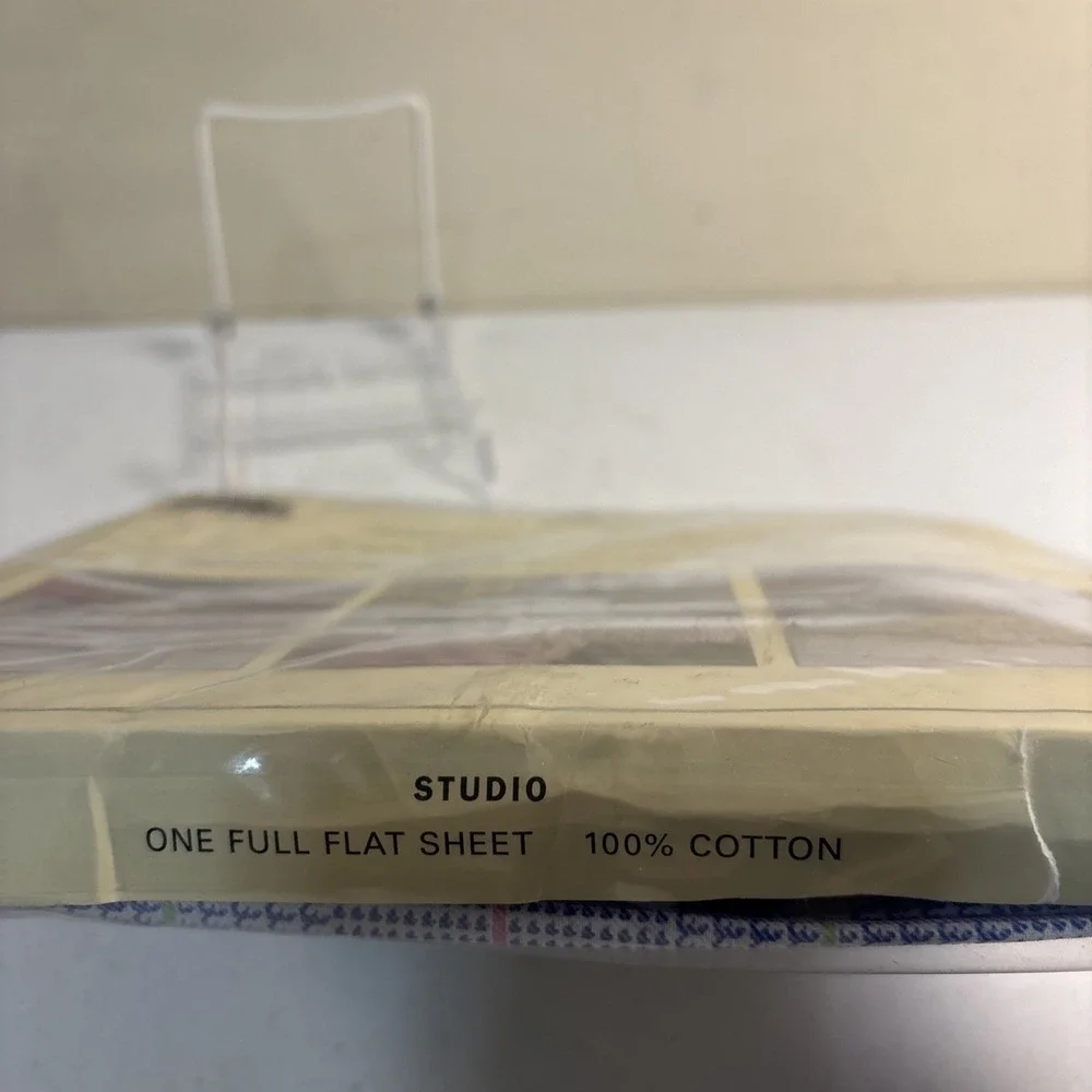 LAUREN RALPH LAUREN Studio Glen Plaid Seaview Full Flat Sheet 100% Cotton Blue